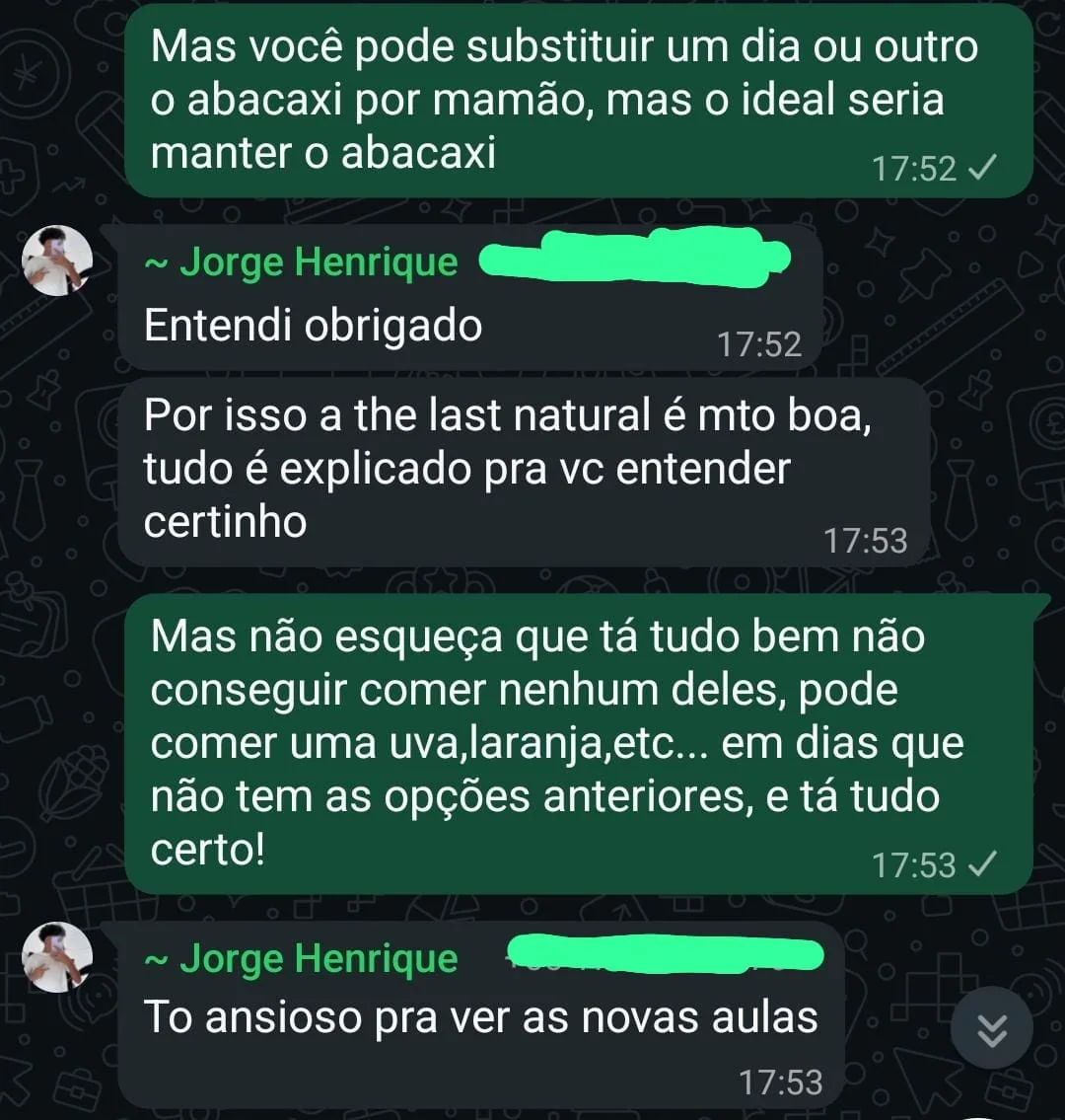 Conversa com participante sobre substituições de frutas na dieta